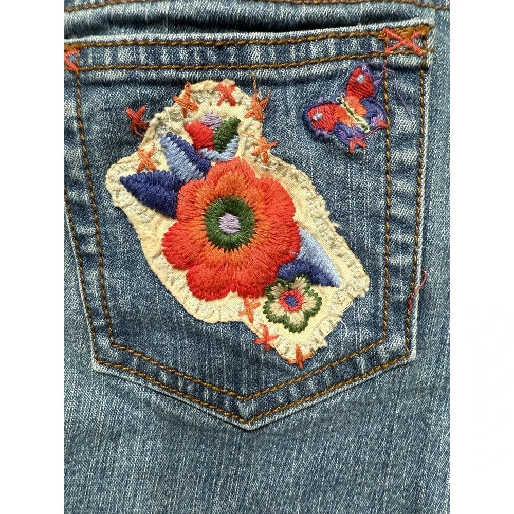 The Children's Place Embroidered Capri Pants Blue Jeans Girls 8 Floral Butterfly